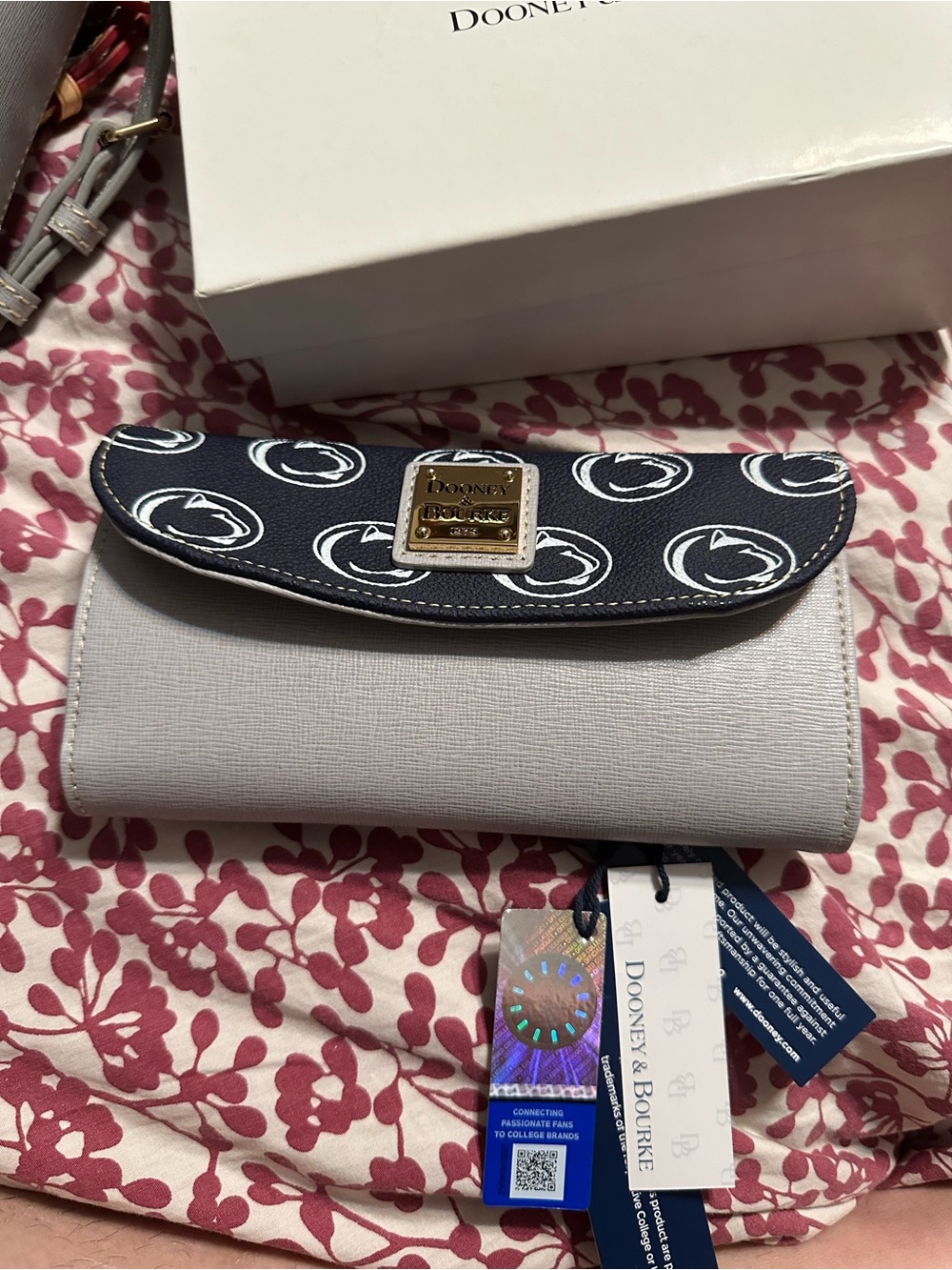 Penn State Dooney & Bourke Gray Wallet with Navy Logo-Print Flap